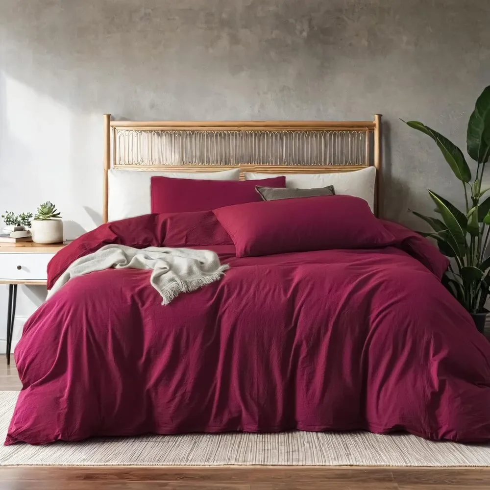 New FEDALI HOME Burgundy Red Duvet Cover Queen Size - Extra Cozy Bedding
